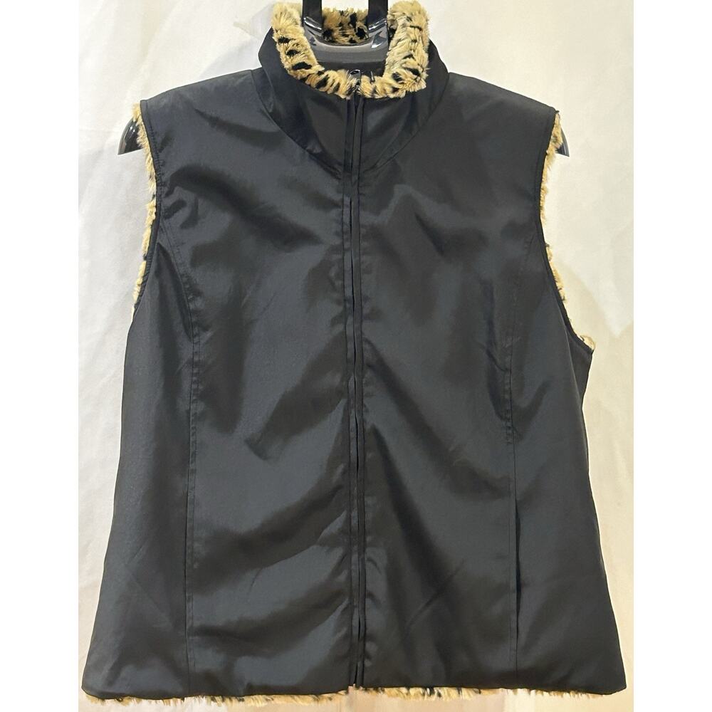 Kristen Black Reversible Faux Fur Leopard Print Vest Women's size XL - Picture 3 of 5